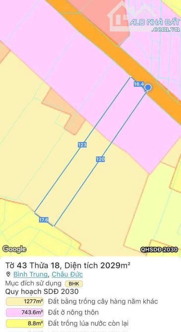 BÁN 2025M2 ĐẤT TẠI BÌNH TRUNG CHÂU ĐỨC, FULL  HỒNG ĐƯƠNG NHỰA GIÁ CHI 1.85 TỈ - 1