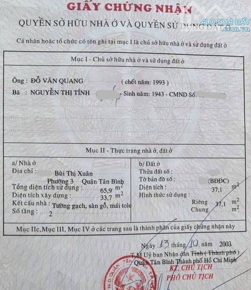 37m2 Bùi Thị Xuân, hẻm 3m thông, 4 tỷ, gần Trường Sa