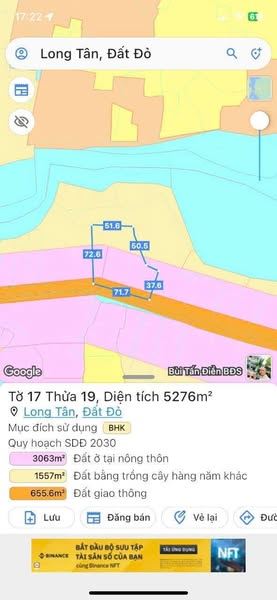BÁN ĐẤT 5 SÀO 2 - LONG TÂN, HUYỆN LONG ĐẤT – ĐƯỜNG NHỰA GẦN HỒ LỒ Ồ