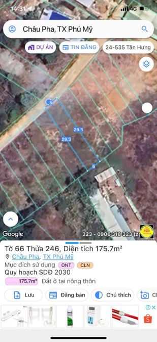 CHỦ GỬI BÁN LÔ ĐẤt TOẠ LẠC TẠI XÃ CHÂU PHA TP PHÚ MỸ