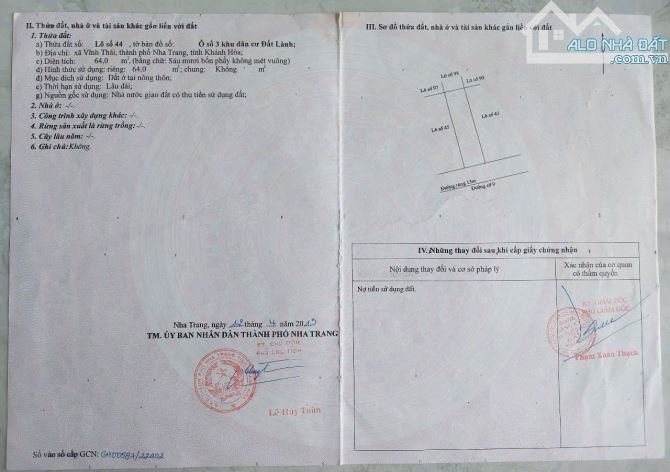 Bán lô đất đường 13 mét Tái Định Cư Đất Lành, Vĩnh Thái, Nha Trang Diện tích trong sổ 64m2 - 3