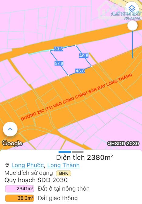 LÔ ĐẤT 2 MẶT TIỀN ĐƯỜNG 25C (T1)-MẶT TIỀN ĐƯỜNG CHÍNH VÀO SÂN BAY LONG THÀNH, GIÁ SIÊU TỐT