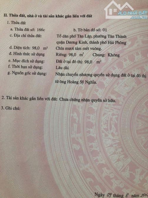 Bán đất TDP Tân Lập - Tân Thành - Dương Kinh - Hải Phòng