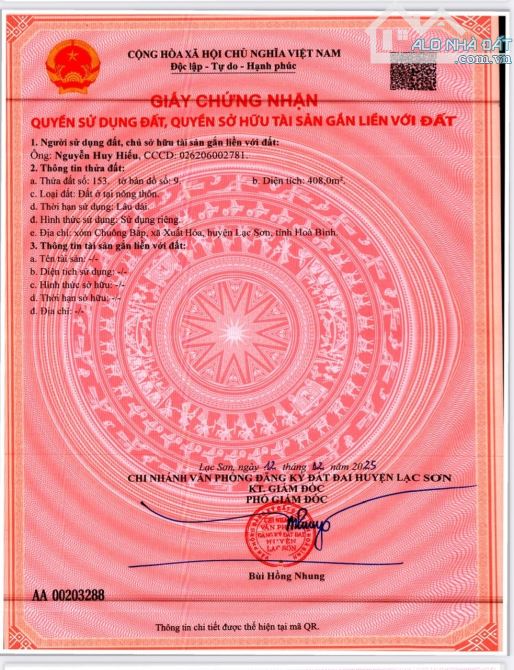 Bán đất ở tại xóm Chuông bắp, xã Xuất Hóa, huyện Lạc Sơn, Hòa Bình. Diện tích 408m2 - 1