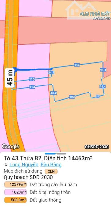 BÁN ĐẤT MẪU, MT DT749A, LONG NGUYÊN, BÀU BÀNG, DT:45x255, NỞ HẬU 90M, SHR, GIÁ 51 TỶ TL - 1