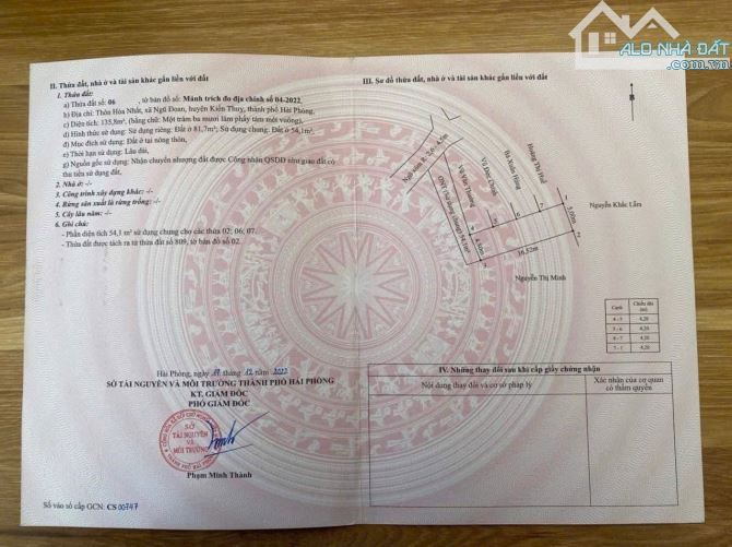Bán đất Hoà Nhất - Ngũ Đoan - Kiến Thụy - Hải Phòng