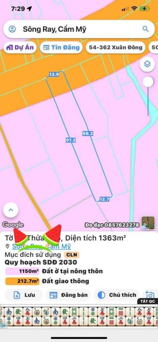 BÁN MẶT TIỀN TINH LÔ 765 SÔNG RAY CẨM MY ĐỒNG NAI, DT 1400M2 NGANG 14 M, CO THỔ CƯ,3.1 TỈ