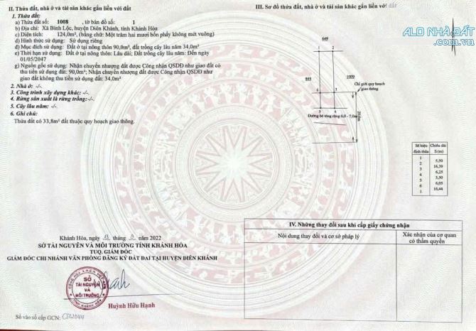 Bán lô 124m2 mặt tiền đường nhựa liên xã Bình Lộc , Diên Khánh - 3