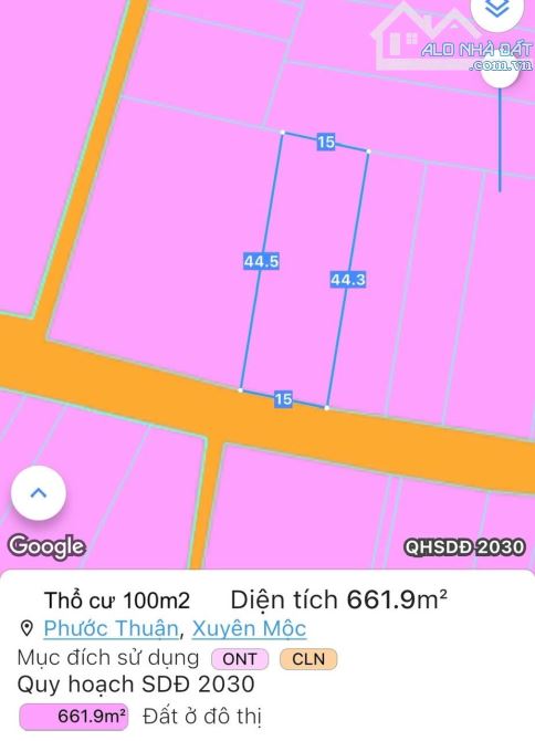Bán 652m2 đất thổ cư, ngang đến 15m, mặt tiền nhựa tim vàng, cách biển Hồ Tràm 5 phút
