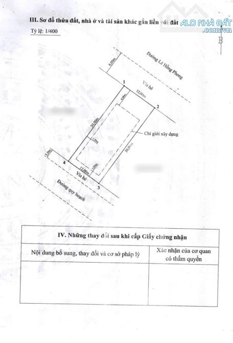 Bán đất lô 15B mặt đường Lê Hồng Phong, 2 mặt tiền, dt 360m2, mt 12m