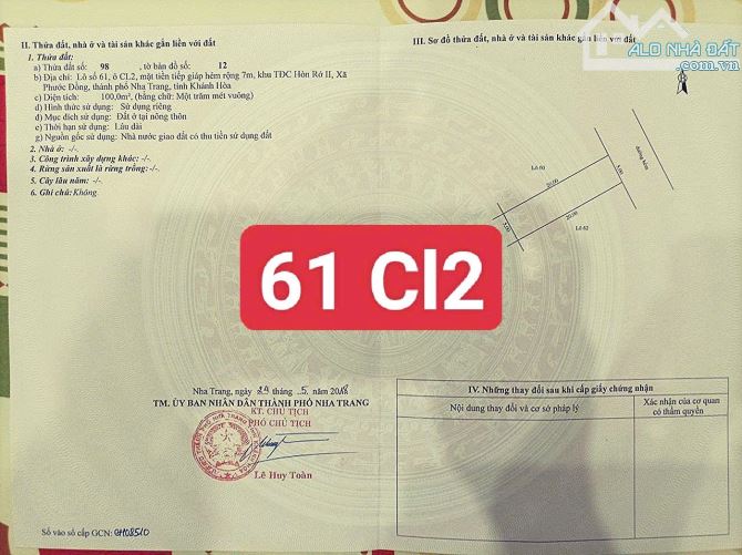 Cần bán đất tái định cư Hòn rớ 2, Nha Trang. DT: 100m2 ngang 5m. 3 tỷ 350tr - 3