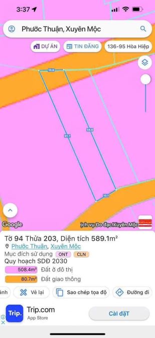 Gần biển Hồ Tràm, H. xuyên Mộc. Bà Rịa Vũng Tàu DT: 10x60, 100 Thổ Cư - Nắm Chủ-2,7 tỷ