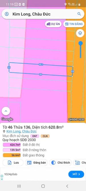 Gần 10M Mặt tiền Quốc Lộ 56 B - (620m2 - 100m2 ODT) đất đô thị Kim Long