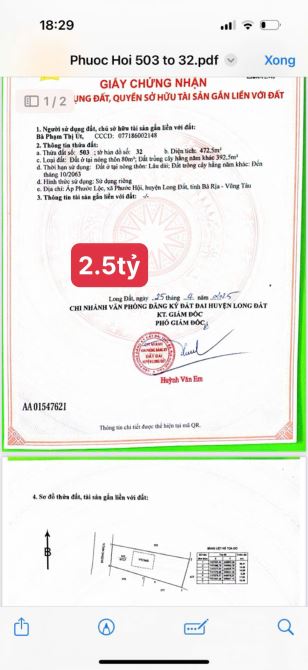 BÁN ĐẤT KHU DÂN CƯ XÃ PHƯỚC HỘI - LONG ĐẤT 10,5X39M ĐI BIỂN 4KM - 4