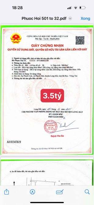 BÁN ĐẤT KHU DÂN CƯ XÃ PHƯỚC HỘI - LONG ĐẤT 10,5X39M ĐI BIỂN 4KM - 8