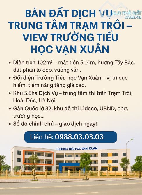BÁN 102 M2 ĐẤT DỊCH VỤ THỊ TRẤN TRÔI, VỊ TRÍ KINH DOANH