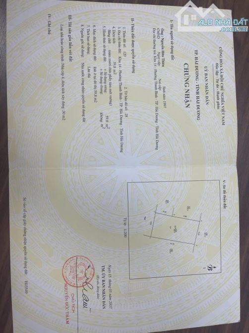 CC/ Chính chủ gửi bán lô đất ngõ 36 số nhà 6 Nguyễn Chí Thanh phường Tân Bình TPHD  Dt 60m