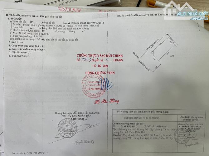 Bán đất đẹp ngay trung tâm Hương Trà. Gần Thaco, Go, trường học - 1