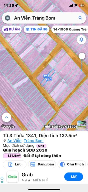 Chú em cần tiền nên bán gấp lô 137m2 full thổ cư,giá 1ty050 ngay KCN Giang Điền - 3