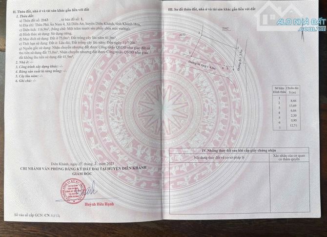 Cần bán nhanh lô góc 2 mặt tiền hẻm Bà Đề Diên An !! Đường ô tô √ Diện tích : 116.9m2 - 4