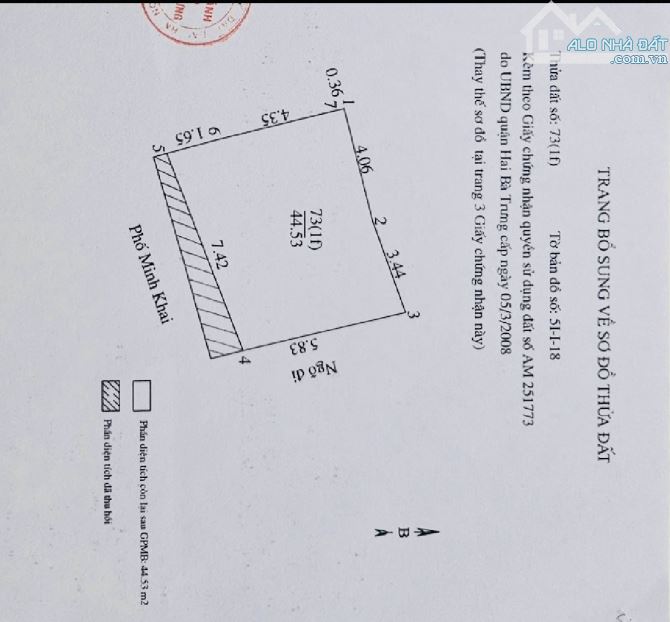 BÁN ĐẤT MP MINH KHAI-Q. HBT  LÔ GÓC-THỬA ĐẤT VUÔNG NỞ HẬU -MT QUYỀN LỰC 7.4m-45m2- 27.5 TỶ - 2