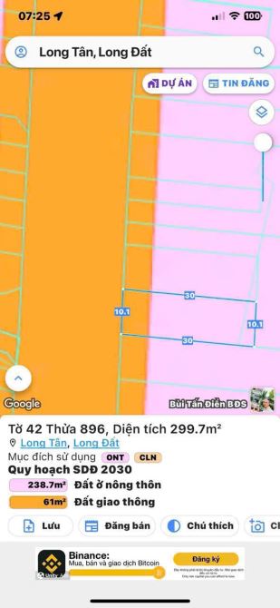 BÁN ĐẤT ĐƯỜNG TL52 ĐỐI DIỆN khu Nhà Vườn Bòn Bon - Long Tân ,Long Đất . Ngang 10 x 30m - 4