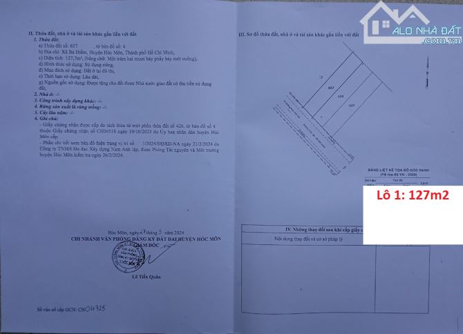 LÔ CẶP đất full thổ 127m2 130m2 Sổ hồng riêng, Đường Phan Văn Hớn, Bà Điểm, gần chợ, 2tỷ