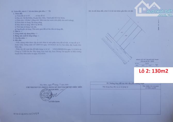 LÔ CẶP đất full thổ 127m2 130m2 Sổ hồng riêng, Đường Phan Văn Hớn, Bà Điểm, gần chợ, 2tỷ - 1