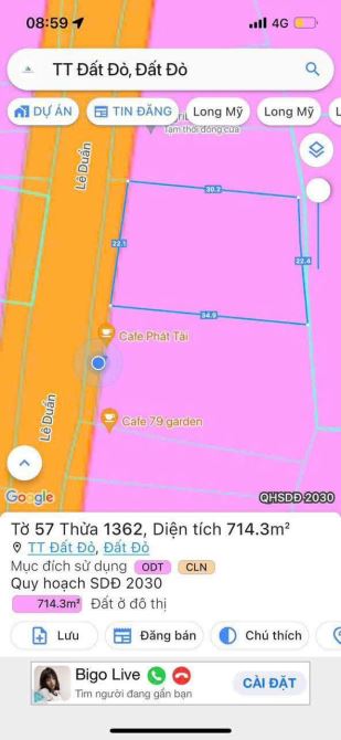 MẶT TIỀN ĐƯỜNG SỐ 3 – LÊ DUẨN – TT ĐẤT ĐỎ - BRVT - 715m2 – sẵn 100tc - 1