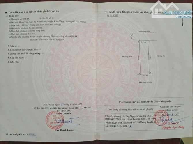 Bán đất Tiền Anh - Ngũ Đoan - Kiến Thụy - Hải Phòng