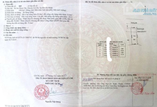 BÁN NGỘP LÔ ĐẤT Ở THÁI MỸ CỦ CHI 108M2 GIÁ 530 TRIỆU