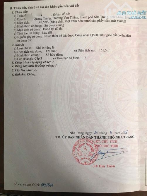 Bán nhà 2 mặt tiền đường Quang Trung Vạn Thắng Nha Trang giá 130tr/m2