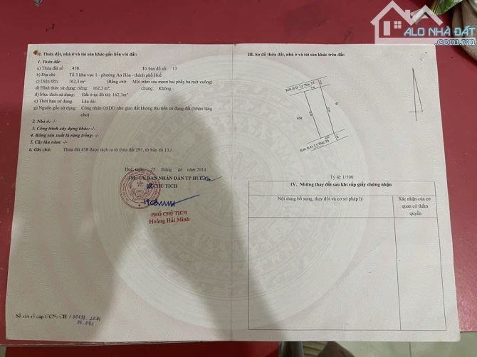 Cần bán lô đất đẹp 162m2 kiệt ô tô Lý Thái Tổ, An Hoà, Huế sau lưng bến xe phía Bắc