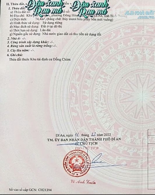 Đất tái định cư đồng tràm dt 75m lh Nhung - 1