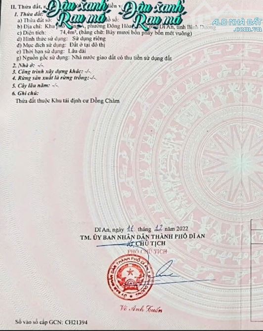 Lô đất tdc đồng tràm Đông hoà dĩ an dt 75m - 1