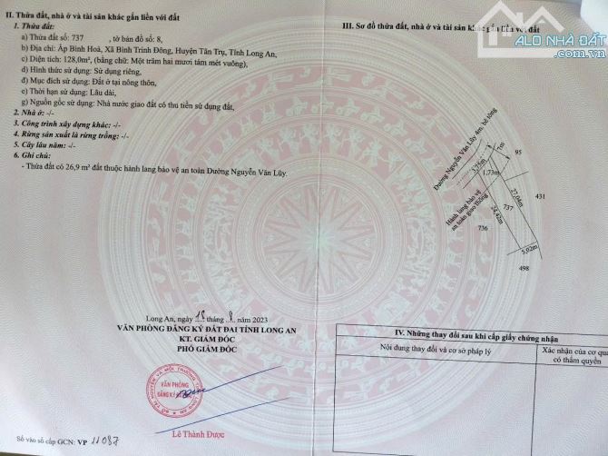 Bán đất MT Nguyễn Văn Lũy 5x27 giá 400tr Bình Trinh Đông Tân Trụ Long An - 4