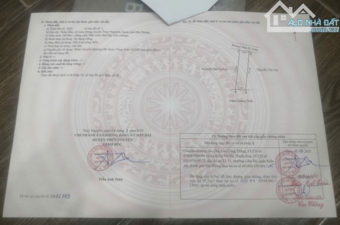 Mặt đường nhựa TDP Hầu Lâm Động em chào bán một lô 97m cực đẹp giá 2,x tỷ.  Diện tích 107m