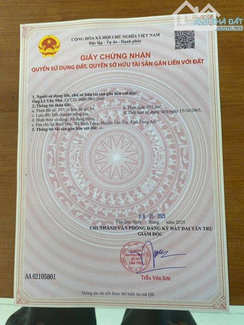 5×20 thổ cách chợ bình lãng_Tân Trụ_Long an vài bước chân 449 triệu rẻ - 5