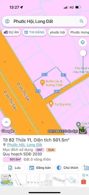 LÔ GÓC 2 MẶT TIỀN VÕ THỊ SÁU - THỊ TRẤN PHƯỚC HẢI - CÁCH BIỂN CHỈ 1KM - BRVT - 3