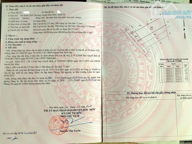 MẶT TIỀN KINH DOANH 308m2 (10x30m), Đường Trần Văn Mười, gần tiểu học Tây Bắc Lân, 2 tỷ050 - 5