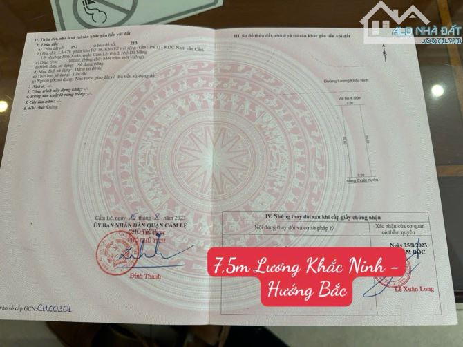 Bán đất đường 7,5m Lương Khắc Ninh - Hòa Xuân - Hướng Bắc - Vị Trí đẹp sát Văn Tiến Dũng.