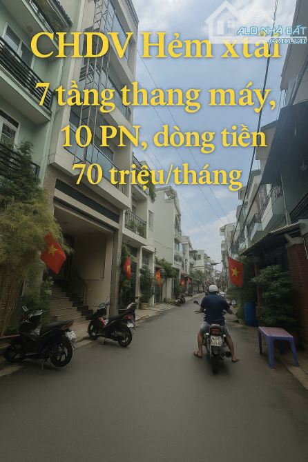 BÙI HỮU NGHĨA - HẺM XE TẢI 7 TẦNG THANG MÁY - 10 PN DÒNG TIỀN 70TR/THÁNG - GIÁ 19.7T - 10