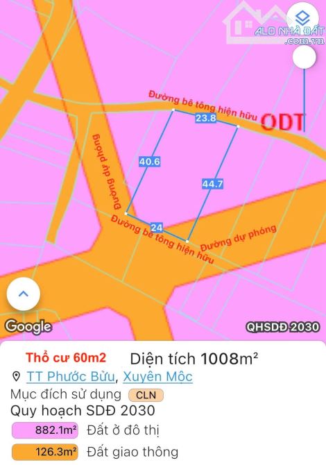 Bán 1008m2 đất 2 mặt tiền trung tâm thị trấn Phước Bửu sẵn thổ cư, cách đường chính 100m - 1