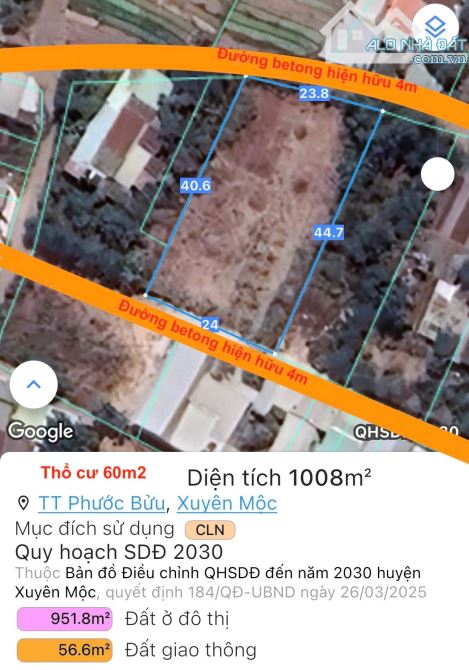 Bán 1008m2 đất 2 mặt tiền trung tâm thị trấn Phước Bửu sẵn thổ cư, cách đường chính 100m - 2