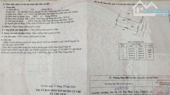 Bán đất 189m2 tặng nhà kho cho thuê 6tr/tháng ở Tân Phú Trung - Củ Chi giá 750 triệu. SHR - 4