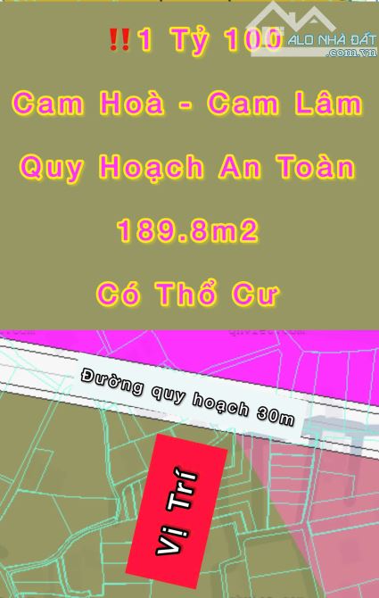 Chỉ 1 Tỷ 1. Quy Hoạch An Toàn. Cam Hoà -  Cam Lâm