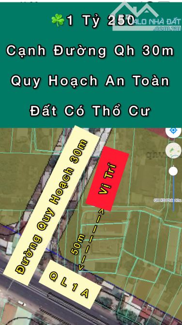 Đất Cạnh Đường Mở Rộng 30m. Cách QL1A Chỉ vài bước chân