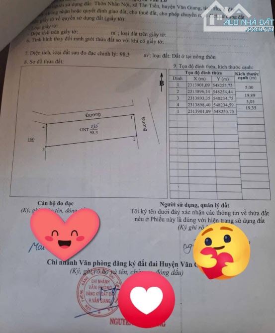 Bán 99m thôn Nhân nôi. Giáp Vin 2.3. Giá đầu tư cực tốt. Chỉ 3.35ty - 3