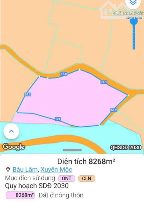 Cần bán lô đất 8.268m2 phủ hồng, 3 mặt tiền đường, view trực diện hồ sông Ray - 1