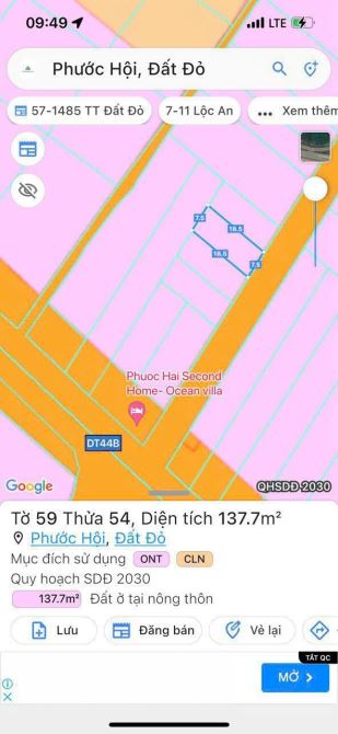 PHƯỚC HỘI- CÁCH TỈNH LỘ 44B CHỈ 50M- LONG ĐẤT - BRVT; cách biển Phước Hải 5 phút - 3
